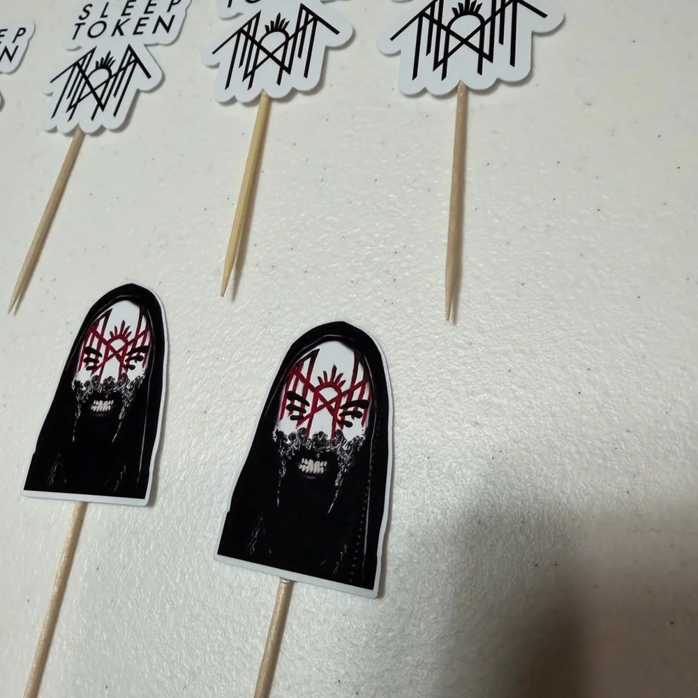 Sleep Token Themed Party Cupcake Toppers - Black and White